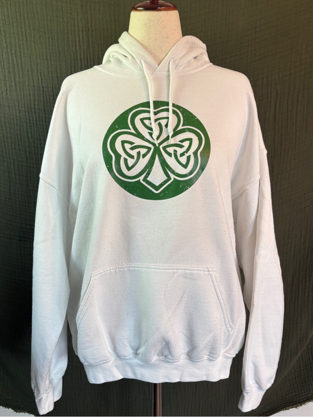 Gildan White Hoodie with Green Celtic Graphic